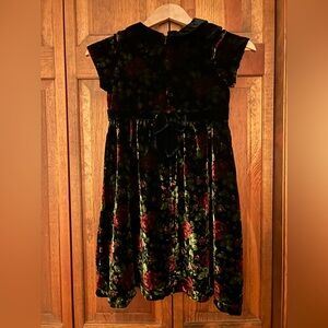 Gymboree Girl’s Sz. 9 Black Green & Red Floral Holiday Party Dress W/ Bow Detail